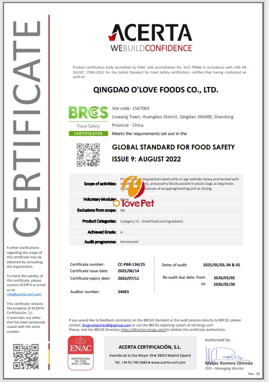 OLOVE BRC Certificate 